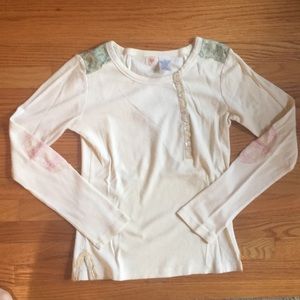 Cream long Sleeve anthro shirt with patches